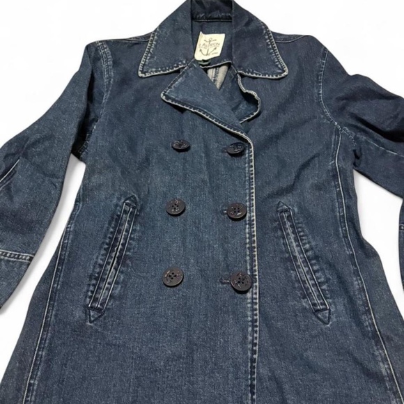 90s Ralph Lauren Nautical Denim Pea Coat Dark Wash Sz S/M - Picture 2 of 6
